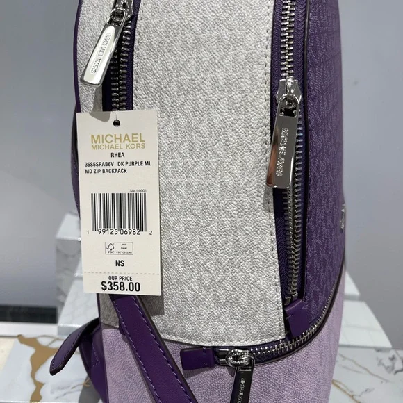 MICHAEL KORS Rhea Medium Zip Color-Block Signature Logo Backpack
Dark Purple NWT - Picture 11 of 16